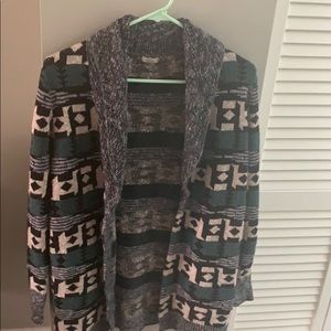 Green, tan and grey Aztec style cardigan